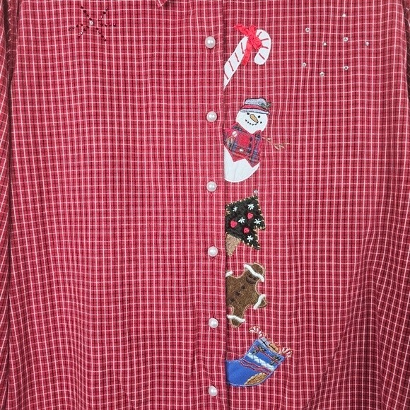 Life style vintage plaid button down christmas shirts size large cotton - Picture 3 of 7